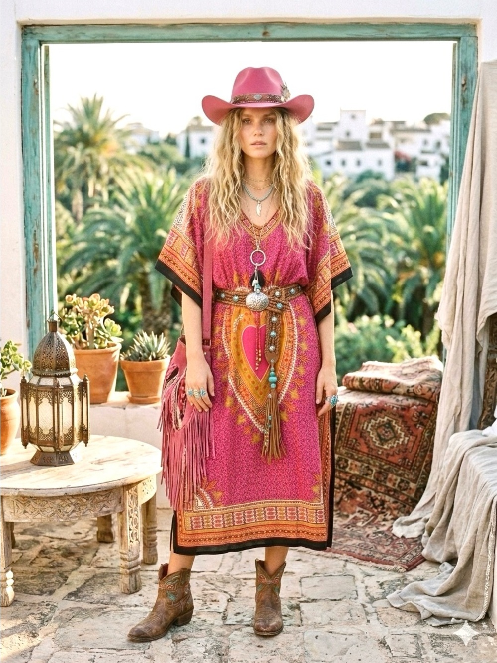 Gypsy boho kaftan dress/cover up w southwestern hippy beach vibe